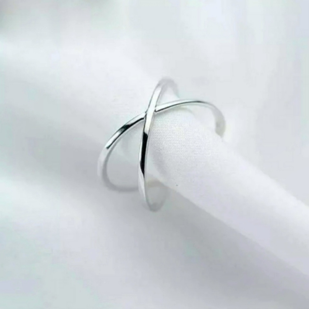 Silver Cross Rings Crossed Layered Band Ring Size Sz 5 1/2 5.5